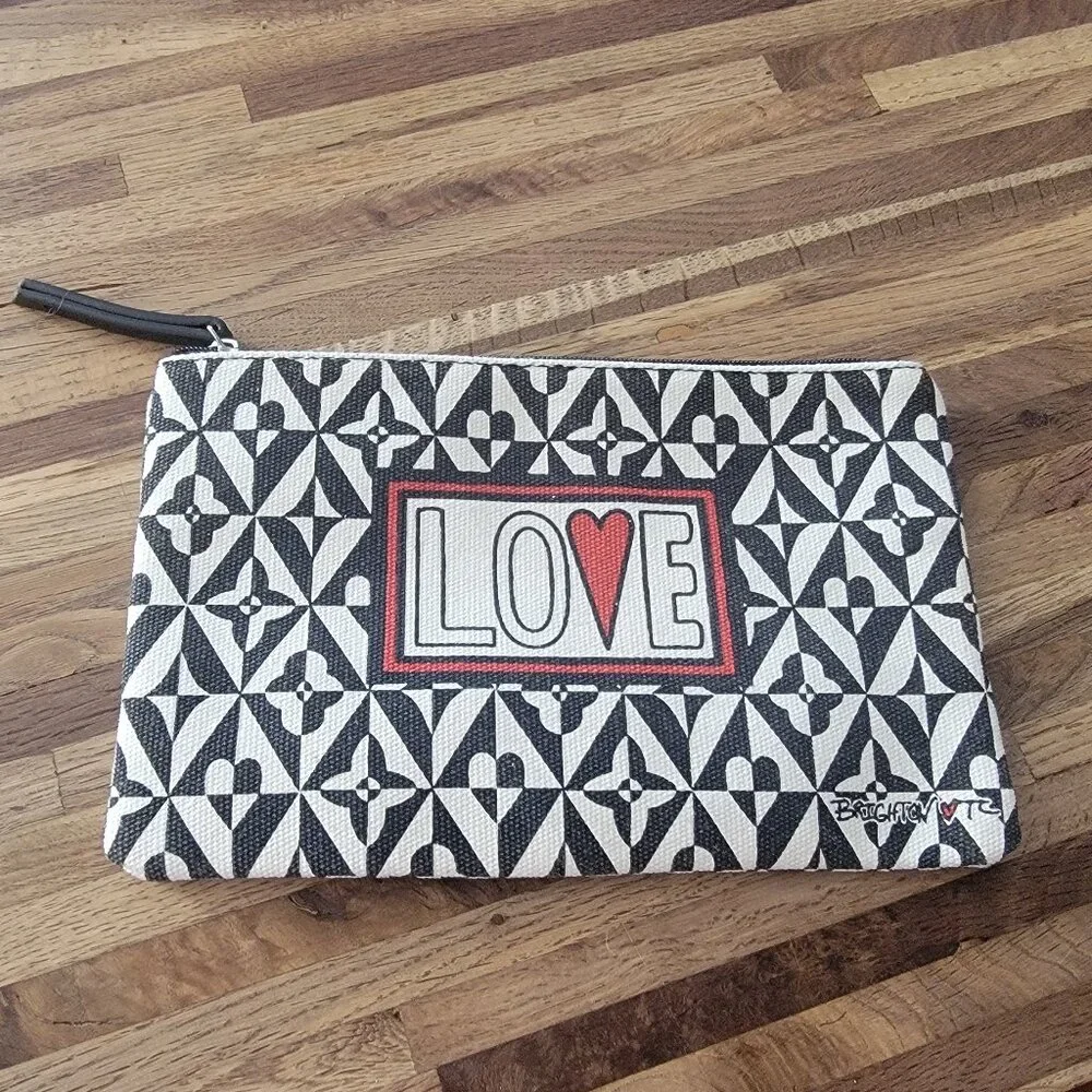 Brighton LOVE Canvas Pouch Bag Makeup Cosmetic Travel Bag Heart Black White